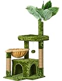 BUKLOY Kratzbaum Moderner Kokospalme Aktivitätskratzbäume für klein-mittel Größe Katzen Katzenbaum mit Plüsch Höhle Bommelkugel Kratzstange