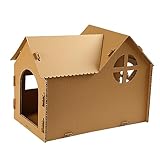 ORFOFE Katzenhaus Kätzchen Kratzbrett Katzenmatte Spielzeug Haustier Kartonhaus katzenhöhle katzenmöbel Krallenschleifspielzeug für Katzen halbgeschlossener Karton Wellpapier Light Brown