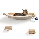 WOOWOOD® Kletterwand Katzen inkl. 2X Katzentreppe Wand [Massivholz] I Kratzbaum Wand I Hängematte Katze I Katzenwand I Wandkratzbaum I Katzenmöbel I Katzen Kletterwand