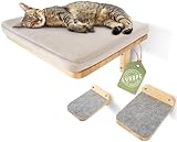 WOOWOOD® Kletterwand Katzen inkl. 2X Katzentreppe Wand [aus Europa] I Kratzbaum Wand I katzenhängematte I Katzen Wand Klettern I Katzenwand I Wandkratzbaum I Katzenmöbel (Katzenliege-Massivholz)