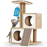 KVC Pets Kratzbaum Holz | Moderner Naturkratzbaum mit Sisalseil [STARKER Halt] Aktivitätskratzbaum Katzen - Der Spielplatz für deinen Liebling