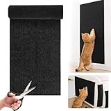 Kratzmatte Katze Selbstklebend, 200×30 cm Kratzteppich Katze Verdickte Katzen Kratzmatte Wand DIY Trimmbarer Katzenteppich Katzenkratzmatten für Kratzwand Sofa Möbel (Schwarz)